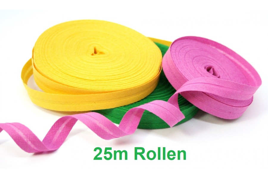 25m Rolle Schrägband Baumwolle gefalzt 14mm breit (Grundpreis € 0,36/m)